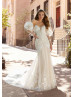 Beaded Ivory Lace Tulle Drop Waist Wedding Dress